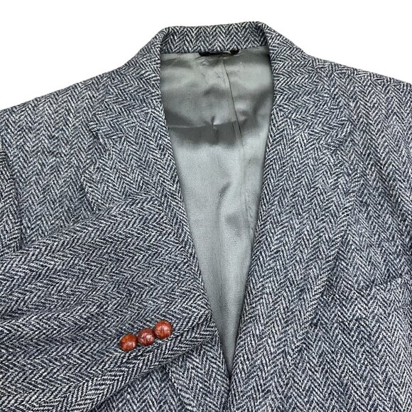 Crossbow Blazer Men 41 Black‎ Gray Herringbone Harris Tweed Scottish Wool - Picture 1 of 13